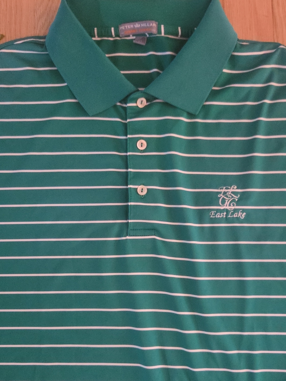 Peter Millar Green and White Striped Golf Polo, XL